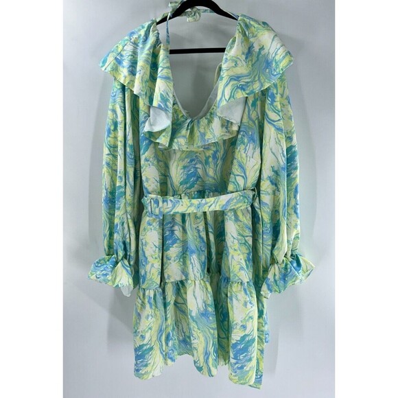 Women's ASOS LUXE Curve Marble V neck Belted Twill Smock Dress Size 22 - Picture 3 of 12